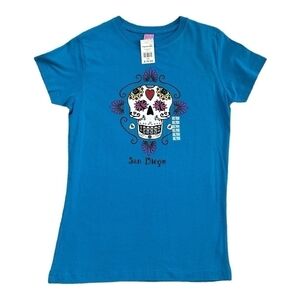 Girls Tee Hazelwood’s DANA SKULLY Print Turquoise Cotton Short Sleeve T-Shirt